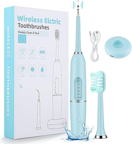 MBIER Cepillo de dientes eléctrico, removedor de placa para dientes, kit de limpieza de dientes con cabezal de cepillo y cabezales de limpieza