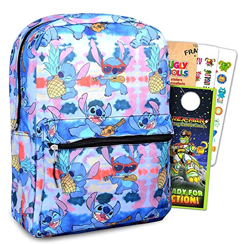 Disney Lilo And Stitch School Backpack For Kids ~ 3 Pc Bundle With 16" Stitch School Bag, Tsum Tsum Stickers, And Door Hanger For Boys And Girls | Stitch School Supplies Set