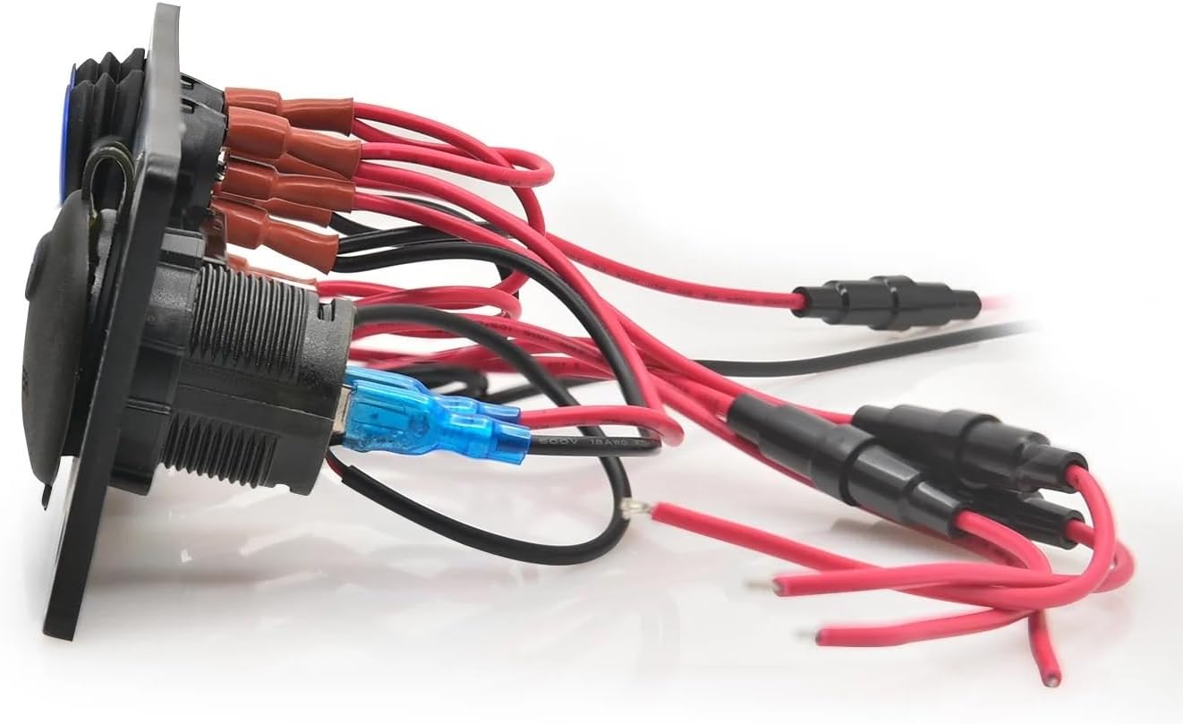 24V 12V Switch Panel 4 Buttons Car Light Toggle USB Charger 3.0 Power Adapter Auto Accessories for Boat Caravan RV Truck Trailer(Blue)