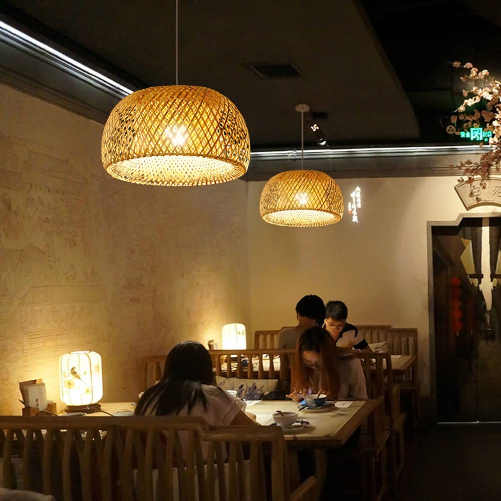 Lampada a Sospensione in Vimini Intrecciato a Forma di Nido d'uccello, Realizzata a Mano in Rattan Creativo, con Paralume in Vimini, per Isola Cucina, Soggiorno, Base E27.