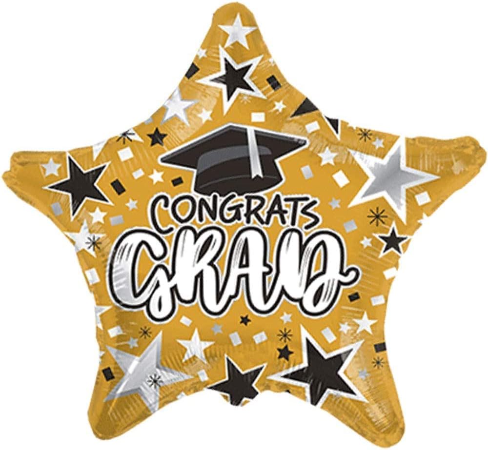 PMU Congrats Grad Cap Balloon, Star 18in Mylar | Graduation Decoration Mylar Balloons | Celebrate Success with Vibrant Graduation Balloons | Balloon Grad Décor | Gold Grad (25/Pkg)