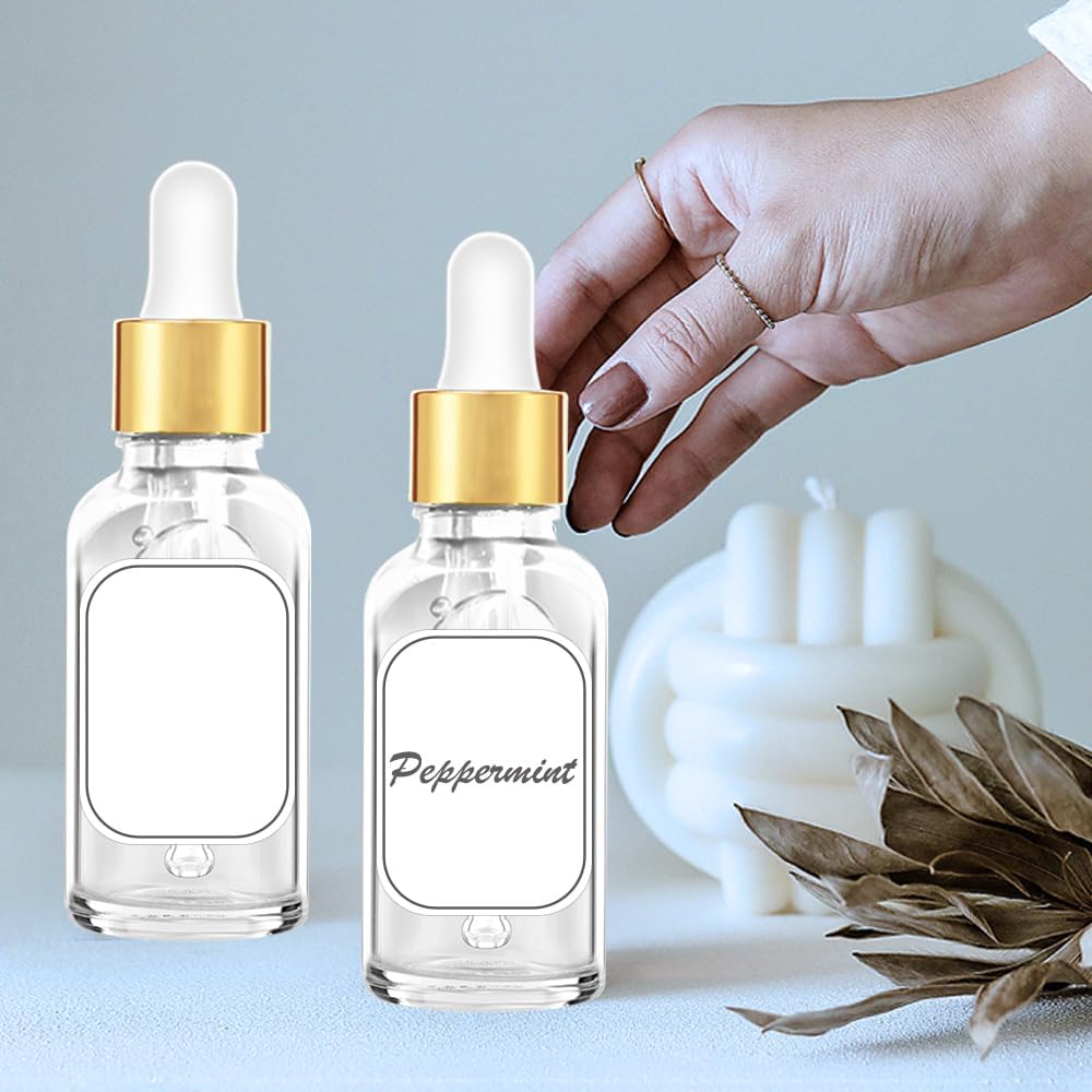 Bumobum 2 oz Dropper Bottle, 24 pack Clear Glass Eye Dropper Bottles with Golden Top Cap for Essential Oils, Tincture Bottle with Labels and Funnel - Image 6