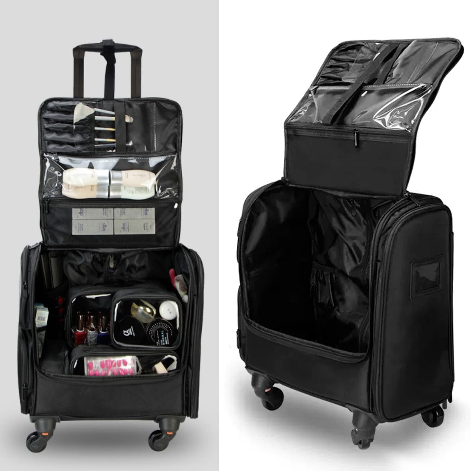 Valigetta per Trucco con Ruote, Zaino per Trucco Trolley per truccatori Professionali, Valigia per Cosmetici Multifunzionale, Trolley per Cosmetici in Tessuto Oxford, con Ruote girevoli a