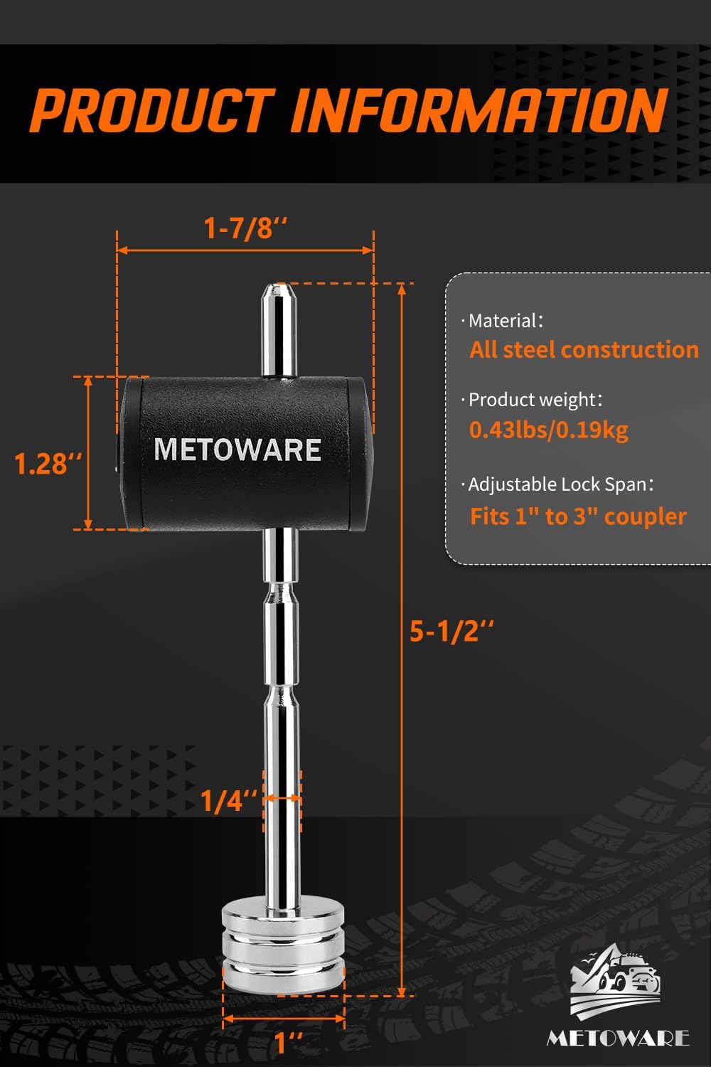 METOWARE Heavy Duty Trailer Coupler Lock Set - Universal Trailer Ball Lock, 1/2" & 5/8" Bent Pin Hitch and Adjustable Coupler Latch With 4 Keys Alike