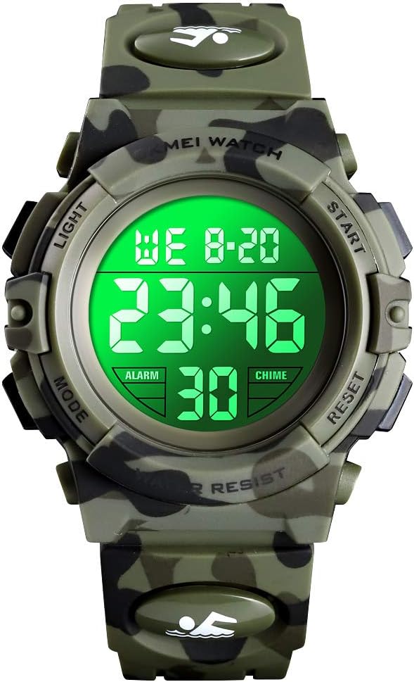 VenhooKids Watch Digital Outdoor Sport Waterproof 7 Colors EL-Lights Electrical Watches with Alarm Luminous Stopwatch Casual Child Wrist Watch for Teenager Boys Girls-Army Camouflage