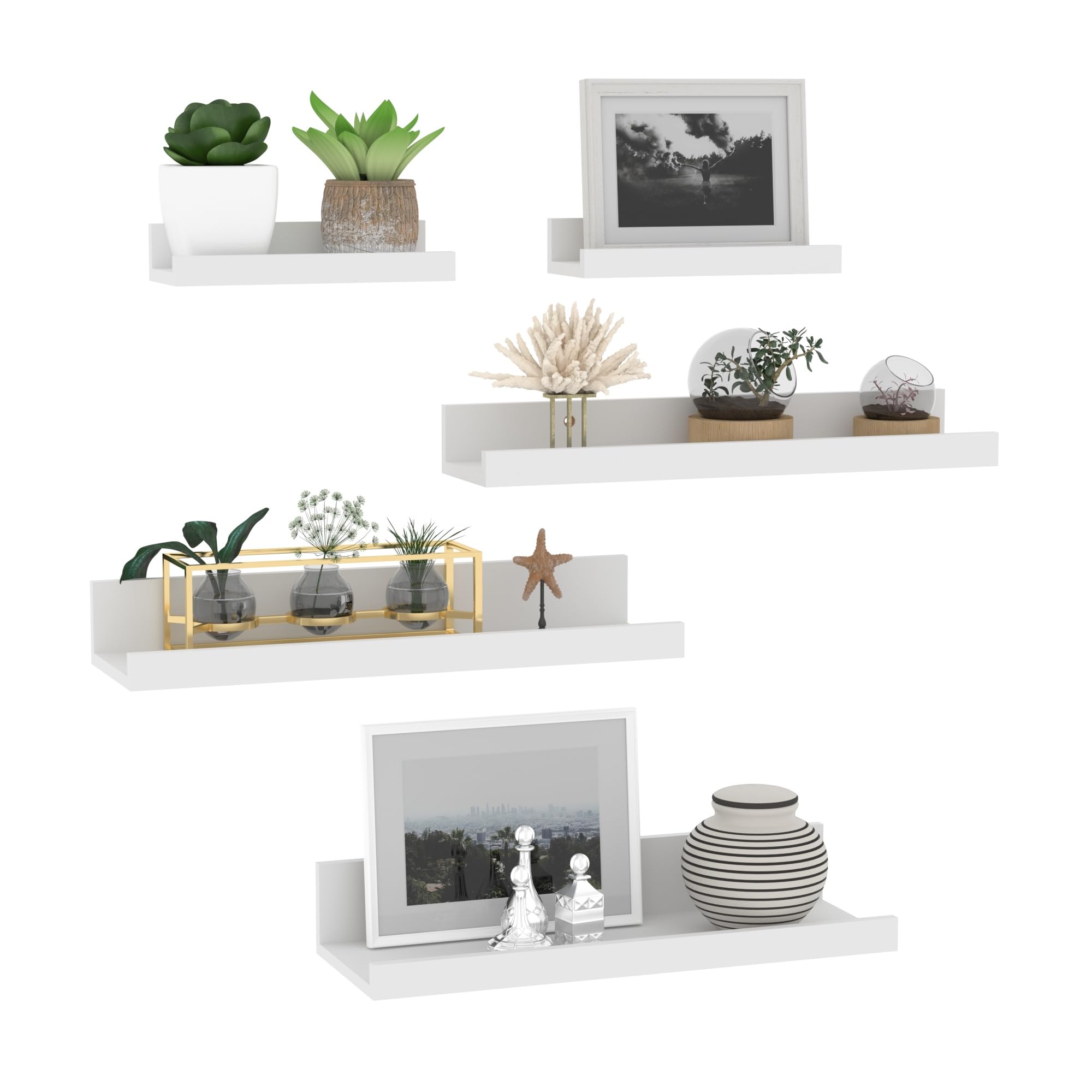 Giftgarden 40cm Estanteria Pared de Madera, Baldas Pared Blanco para Baño, Entrada Recibidor, Cocina, Salon-Juego de 5 con Diferentes Tamaños