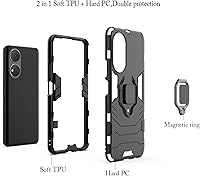 Vista 5 de Funda compatible con Honor X7 con protector de pantalla de vidrio templado 2 piezas, funda híbrida resistente de doble capa antiarañazos, color azul