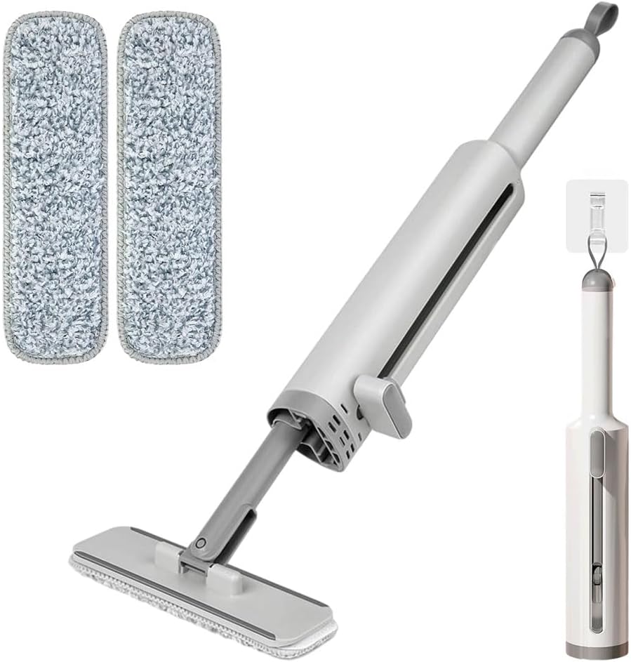 Rotating Self Squeeze Mini Mop with Crevice Brush, No Hand Wash Flat Squeeze Mop with 2 Reusable Microfiber Pads, Microfiber Mop for Wet & Dry Use, Automatic Wring Flat Mop for Floor Cleaning /0