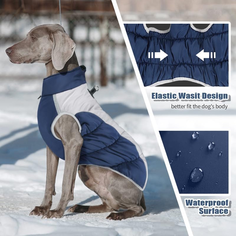 Miniatura 5 de Mcwayyi Abrigo de invierno para perro, impermeable, chaqueta cálida para perro, abrigos para clima frío para perros medianos y grandes con anillo en