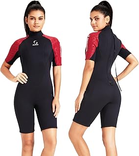 Traje de Neopreno para Mujer Cremallera Trasera Traje de Neopreno Corto Hombres Traje de Neopreno de Manga Corta de 3 mm para Surf Natación Kayak Snorkel Piragüismo Buceo