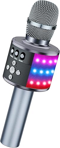 Miniatura 14 de Micrófono de karaoke BONAOK para niños y adultos - micrófonos Bluetooth con luces de disco, efecto eco, altavoz incorporado, reproductor de karaoke