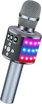 BONAOK Karaoke Microphone for Kids & Adults - Bluetooth Microphones Singing Mic with Disco Lights, Echo Effect, Built-in Speaker Portable Karaoke Player for Party Travel Gifts Q78Space Gary