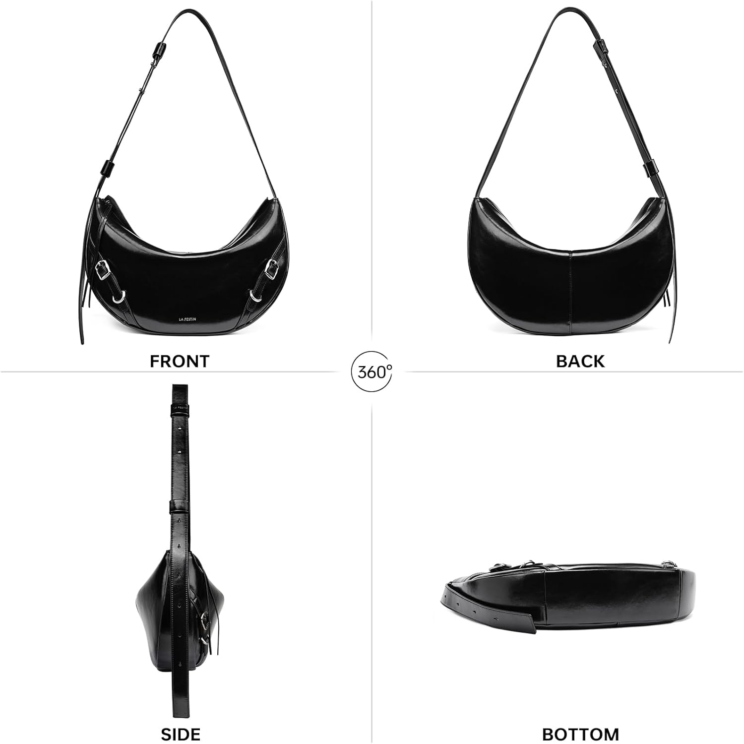 LA'FESTIN Genuine Leather Hobo Bag for Women Split Leather Crescent Shoulder Bag Crossbody Purse with Adjustable Strap - Image 5