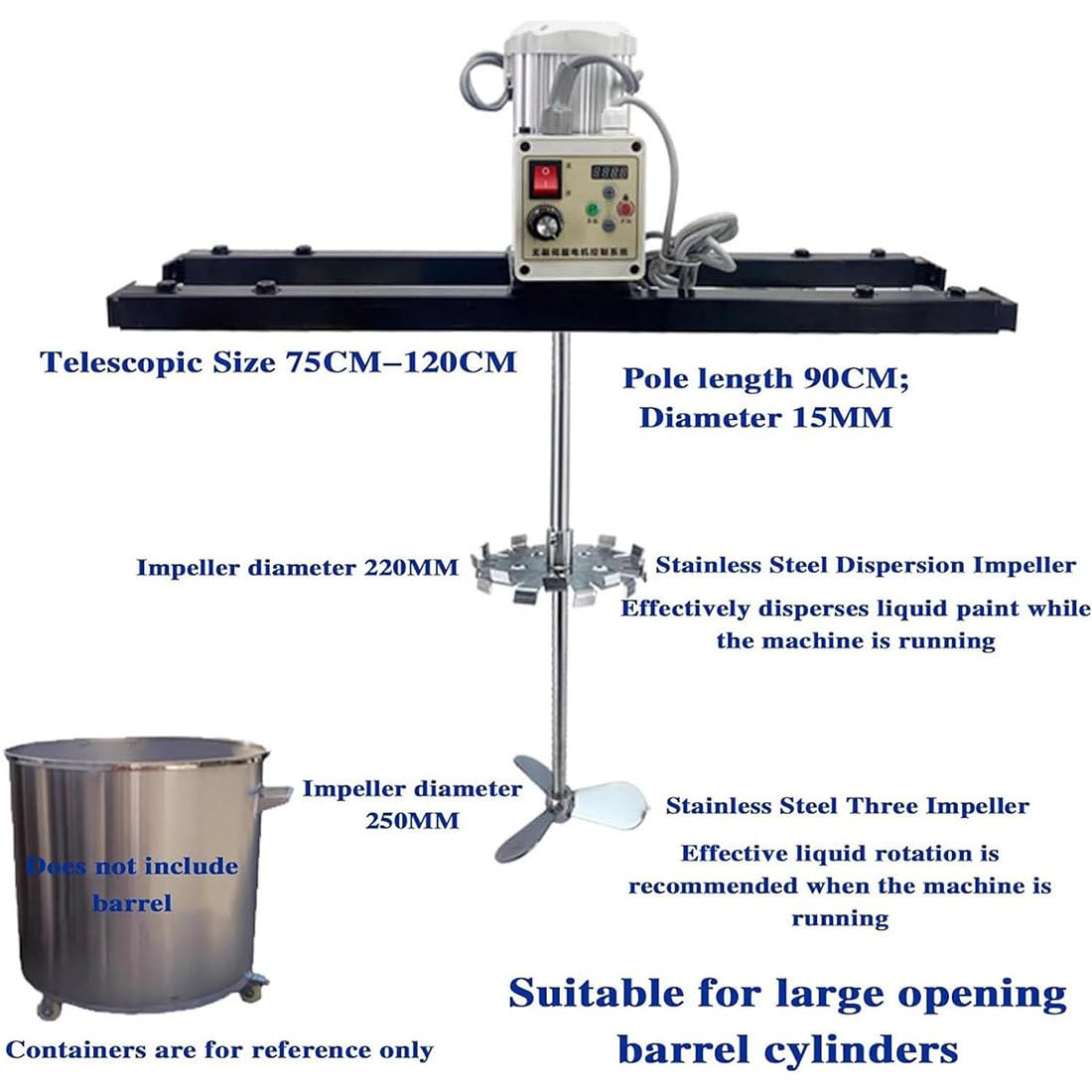 Agitateur électrique pour Réservoir IBC, Agitateur électrique IBC Agitato IBC 1000l, Vitesse : 0-2500 TR/Min, Hélice Pliante avec Support, Agitateur De Peinture,B