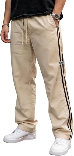 Veirdo Cotton Terry Side Striped Oversized Loose Fit Knitted Cargo for Men (Colors: Beige &amp; Olive)