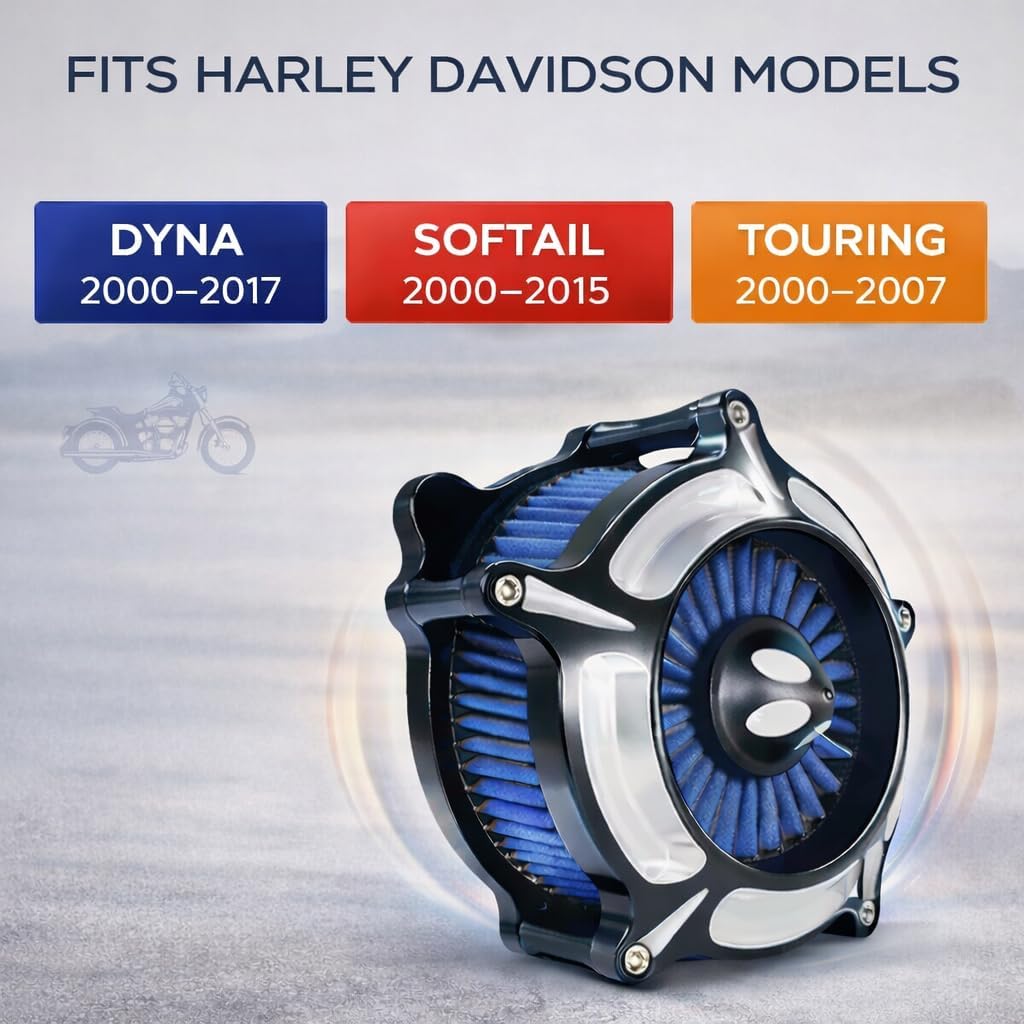 Motorcycle Air Cleaner Intake Kit CNC Aluminum Air Filter for Dyna 2000-2017 Softail 2000-2015 Touring 2000-2007 High Flow Air Intake (Blue)
