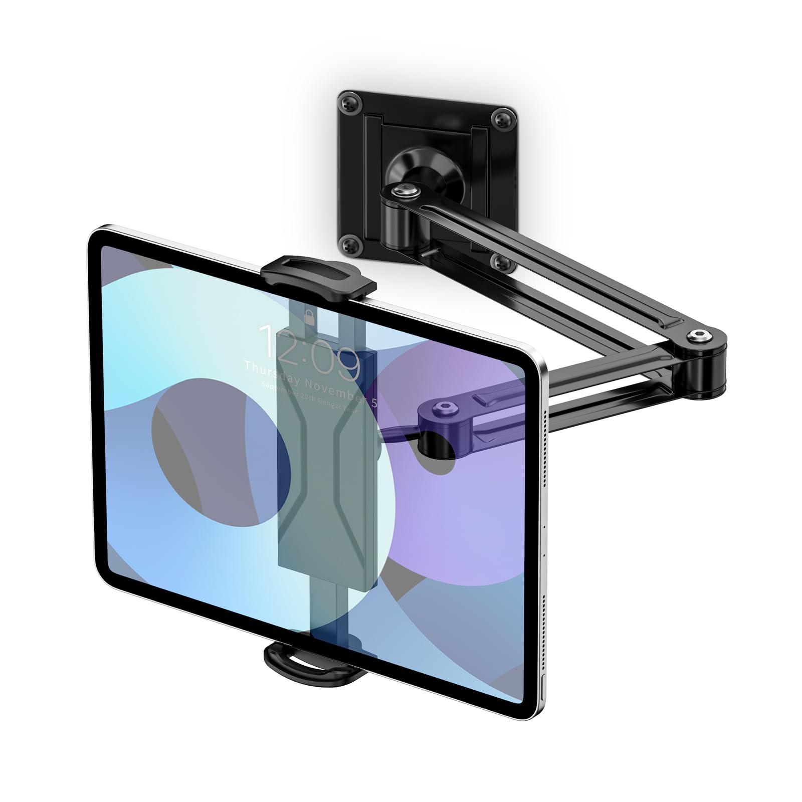 MoKo Soporte para Tablets Universal, Soporte para Tabletas Plegable y Extensible para Teléfonos y Tabletas de 4,7"-14", Soporte de Pared Ajustable 360° para Cocina, Gimnasio, Oficina, Aula, Negro