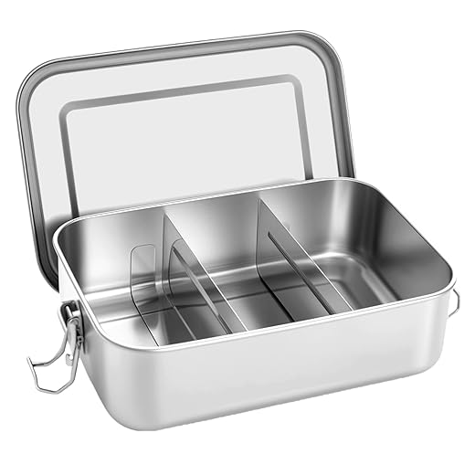 Stainless Steel Lunch Box: 1400 ml Lunch Box with 2 Compartments – 100% Safe BPA-Free Eco-Friendly and Reusable – Leak-Proof and Airtight Lunch Box