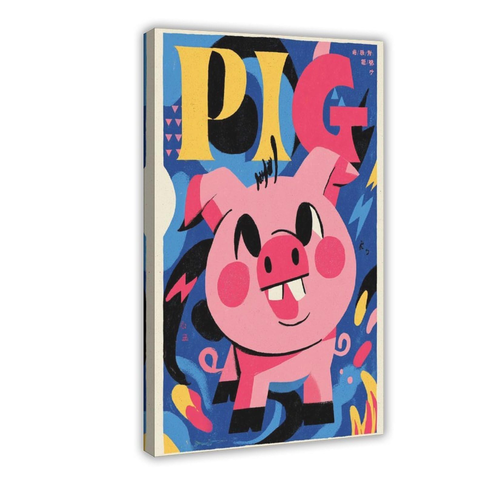 Ywtjax Frame-Style Cartoon Pig Poster Canvas Poster For Office Decor Gift
