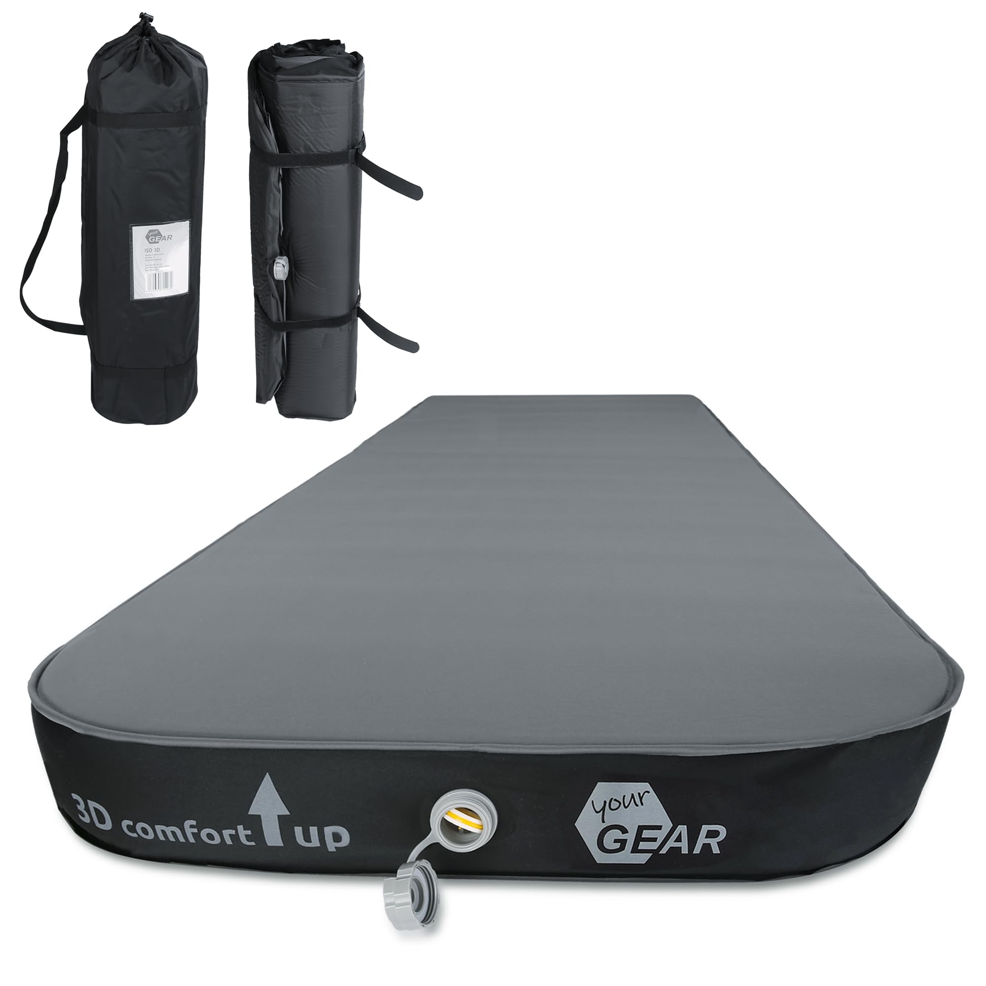 your GEAR ISO 3D - Komfortmatratze 200x73x10cm, Selbstfüllende Isomatte mit TPU Luftkammer – Outdoor Campingbett, Gästebett, Aufblasbare Luftmatratze, Isomatte selbstaufblasend, ganzjährig verwendbar