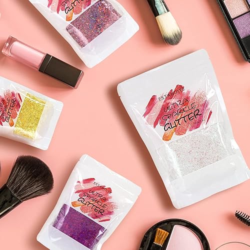 Miniatura 3 de Purpurina gruesa iridiscente, 3.53 onzas, purpurina mixta multiusos para artes y manualidades, decoración de copas de vino, bodas, flores, purpurina