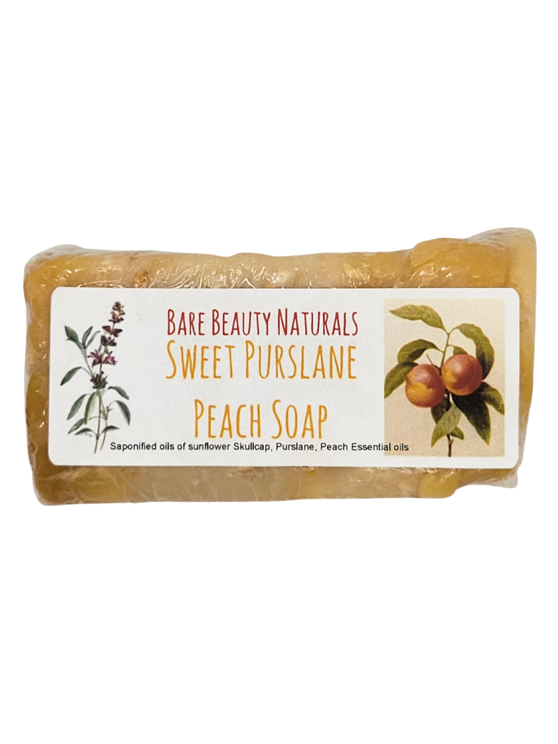 Bare Beauty Naturals 100% Natural Sweet Purslane Peach Soap // Strong Anti-Aging, Night Sweat, Hot Flash // Free Exfoliating Soap bag // Plant-Based (Brick cut 9-10.9 oz, Lrg Lo-Exfol Muslin)