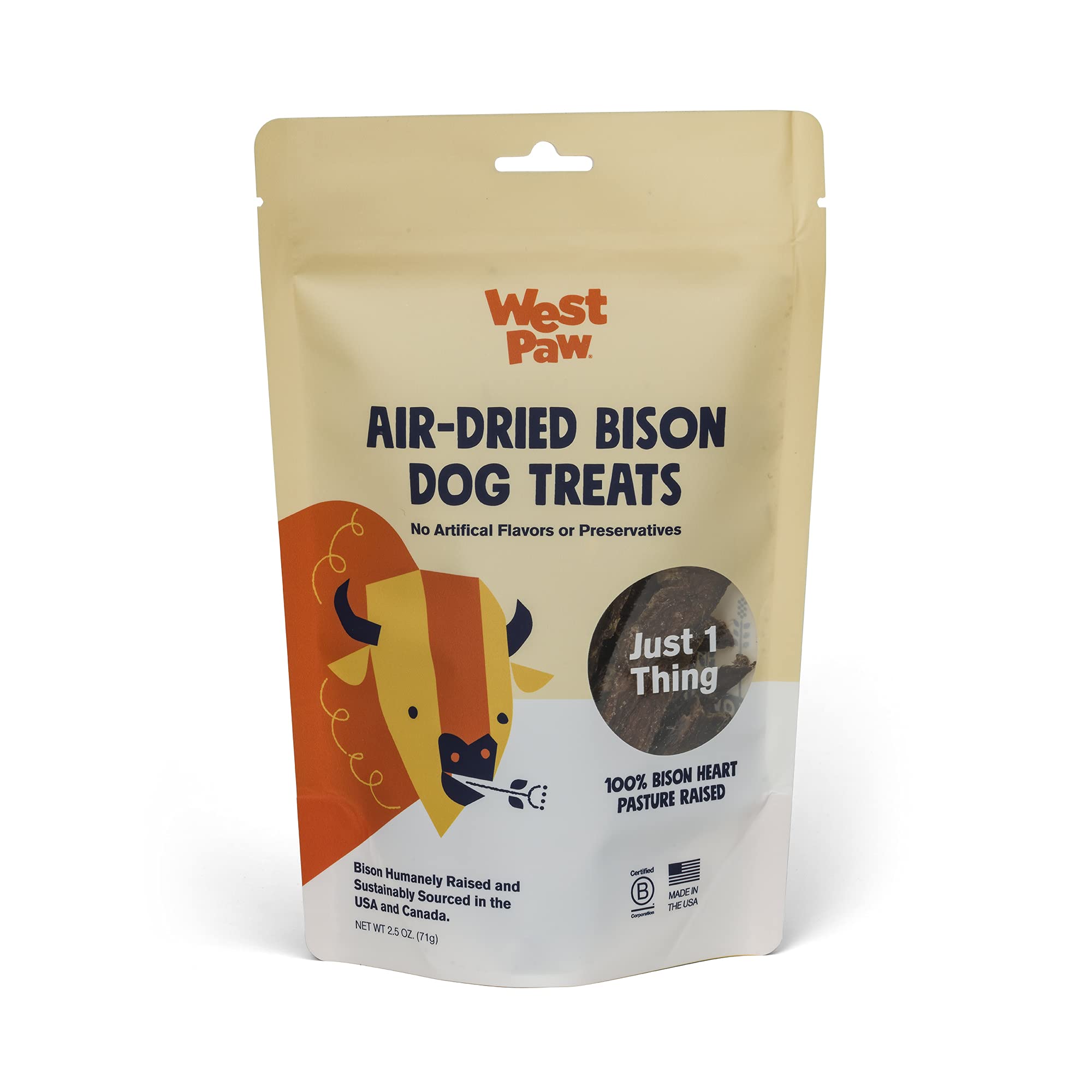 WEST PAW Air Dried Bison Heart Dog Treats – Farm Fresh Bison Heart Snacks for Dogs – Wholesome Canine Treat – Vitamins, Minerals, Proteins – One-Ingredient Treat – 2.5 Oz. (1 Pack)