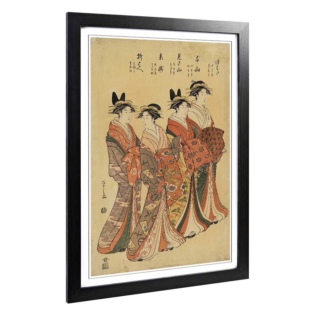 Big Box Art Framed Print of The Courtesans Japanese Oriental Design | Wall Art Picture | Home Decor for Kitchen, Living Room, Bedroom, Hallway, Black, A2 / 24.5x18 Inch / 62x45cm