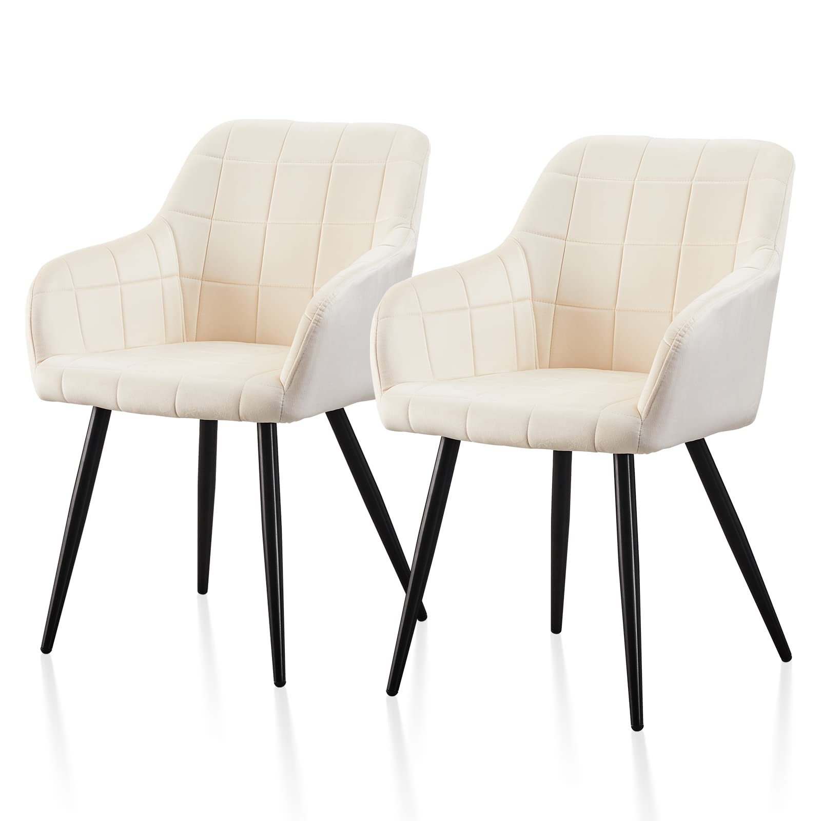 TUKAILAi Juego de 2 Sillas de Comedor Terciopelo con Reposabrazos, Silla Cocina Ergonómicos con Patas Metálicas, Sillón Tapizado Moderna en Tela para Salón (Beige)