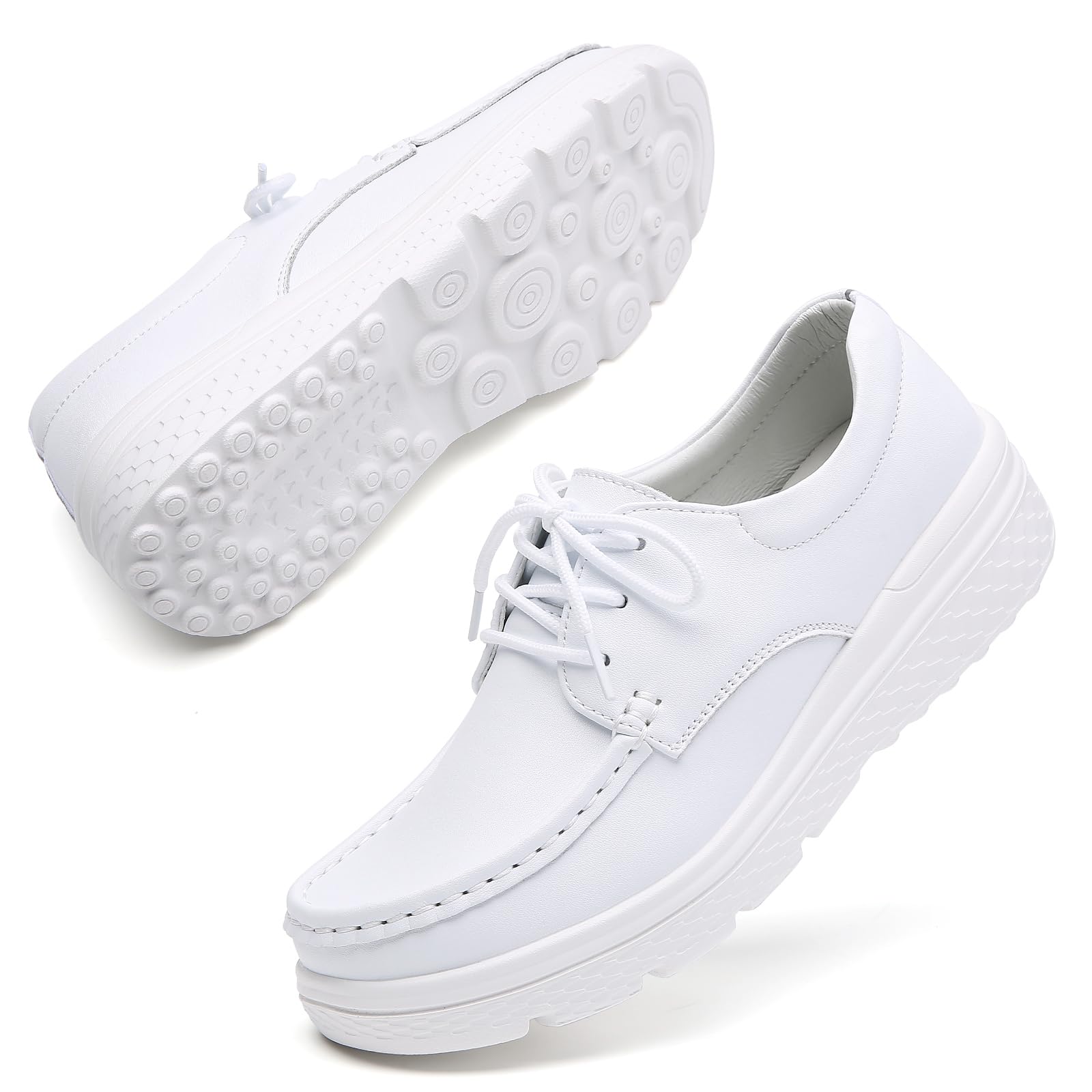 OVPMKCWomen's Lightweight Nursing Shoes Comfortable Leather Loafers