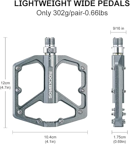 Miniatura 3 de ROCKBROS Pedales de bicicleta de montaña Pedales MTB Pedales planos de bicicleta de aluminio 9/16 "con empuñaduras de bicicleta de espuma de bloqueo