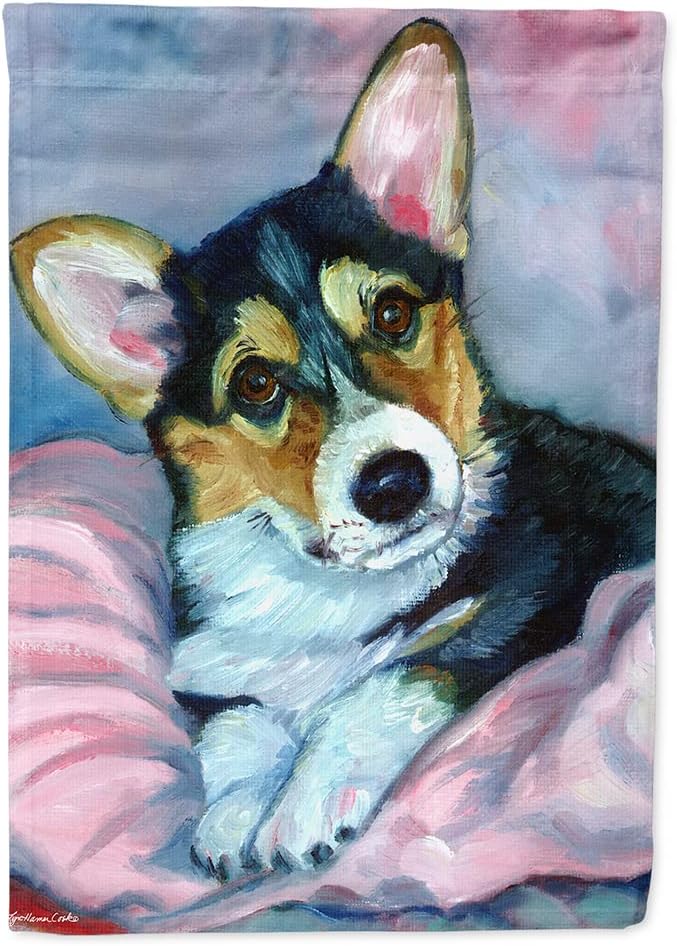 Caroline's Treasures 7301CHF Corgi Puppy with Pink Blanket House Flag Large Porch Sleeve Pole Decorative Outside Yard Banner Artwork Wall Hanging, Polyester, House Size, Multicolor
