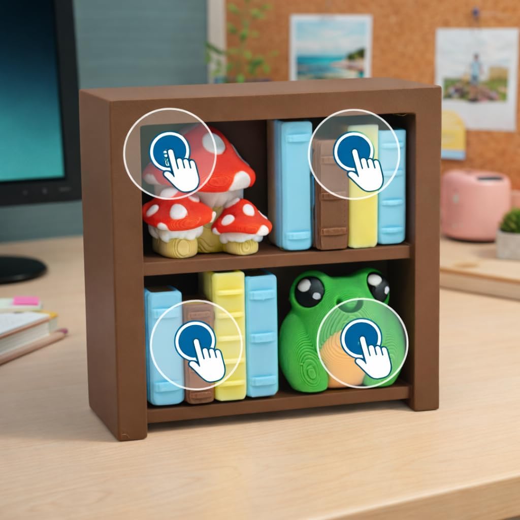 Book Nook Fidget Clicker – 2 Shelf Bookshelf fidgets and Desk top Decor Brown 2 Shelf Clicker