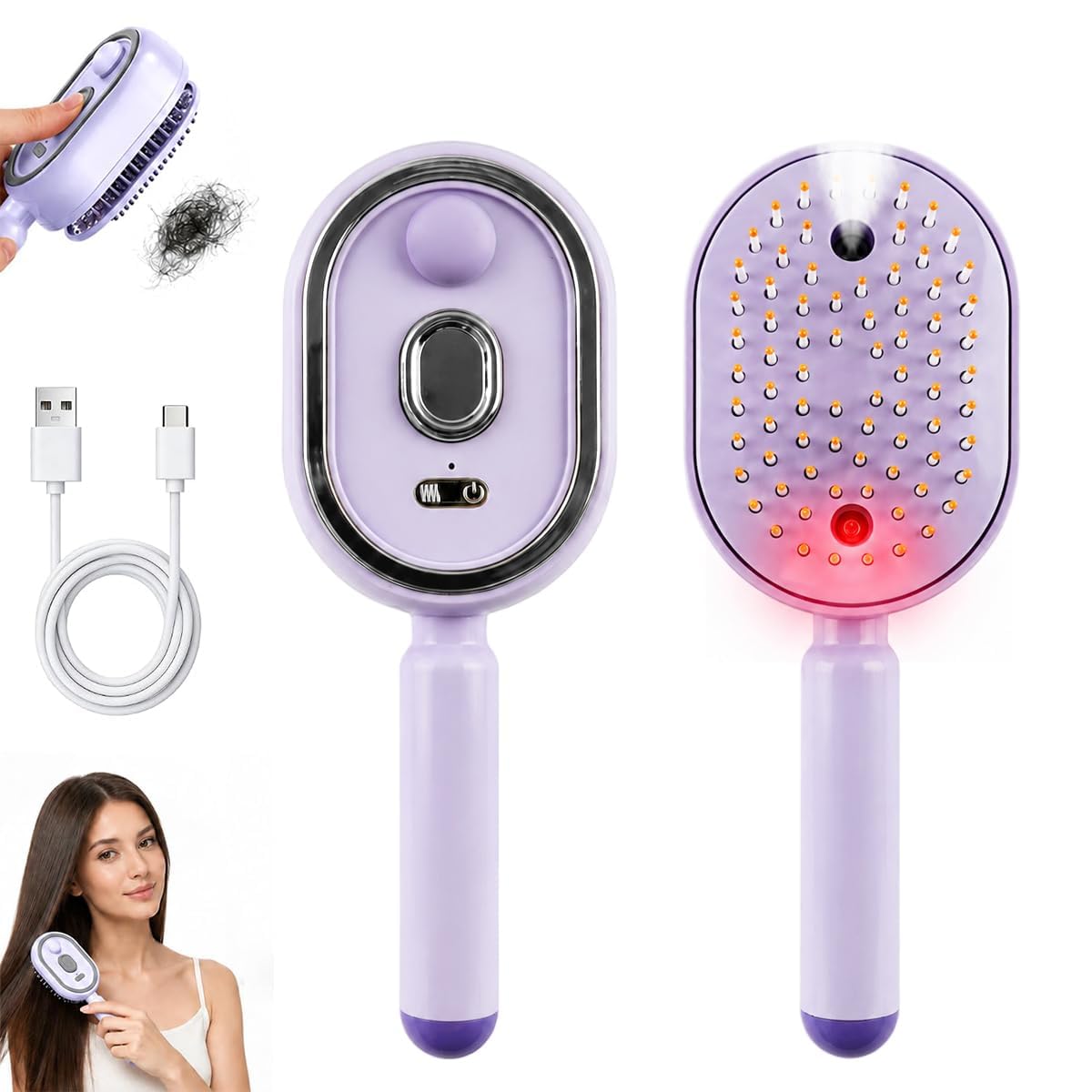 Type-C Charging Oval Steam Hair Brush Handheld Steam Hair Brush Single-Button Start Air-Padded Massage Comb Portable-image-21