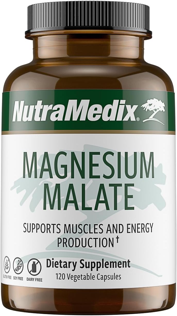 NutraMedix Magnesium Malate Energy Supplements - Bioavailable Magnesium for Sleep, Immune Support & Joint Health - Vegan, Non-GMO & Gluten-Free Magnesium Supplements (120 Vegetarian Capsules)