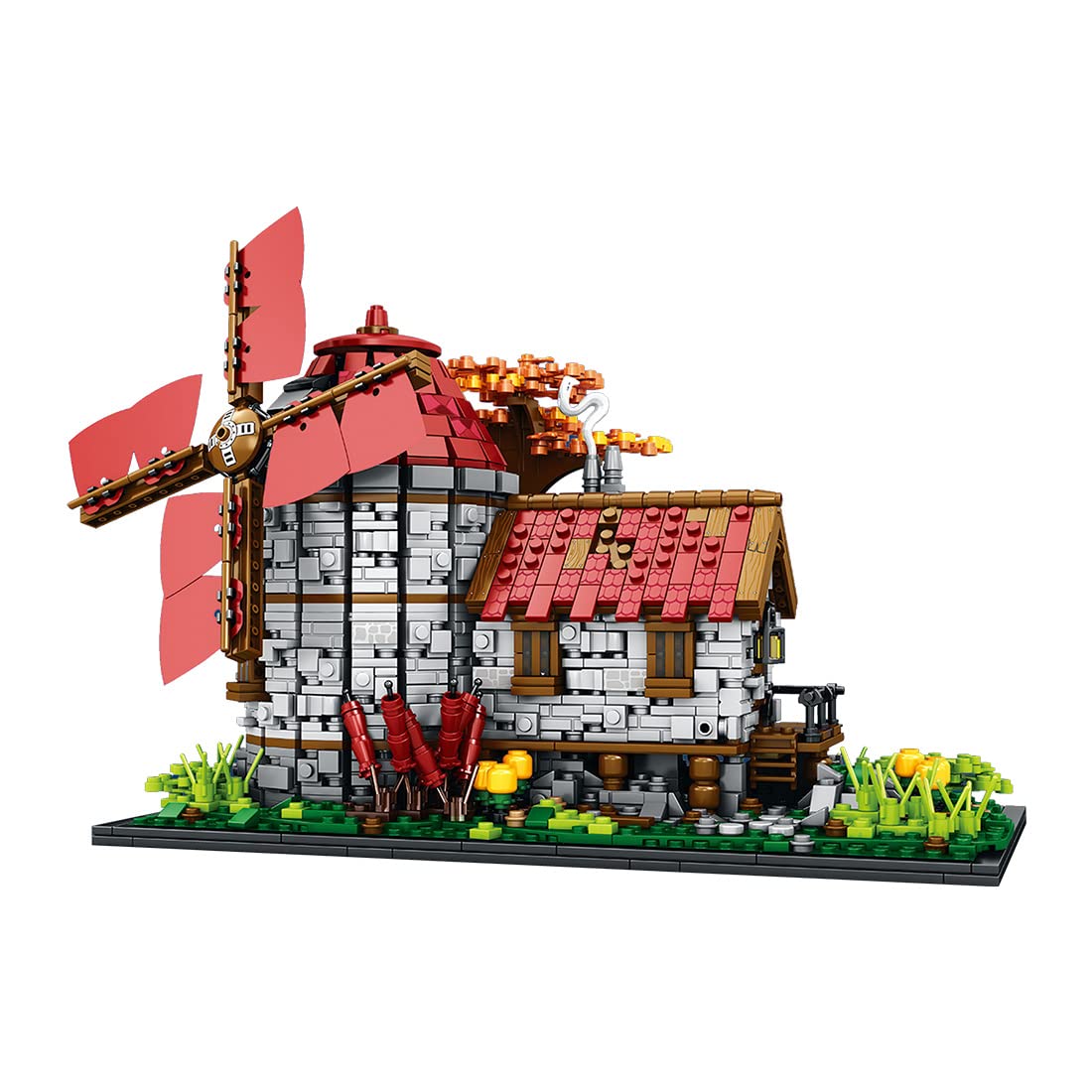Windmühlen Klemmbausteine Set, Modular Mittelalterliche Landschaften Niederländische Windmühle MOC Architektur Bausteine, Geschenke Erwachsene und Jugendliche (2296 Teile)