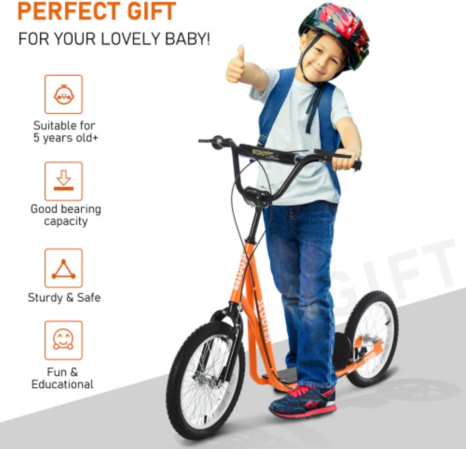 Youth Scooter, Kids Toy car, Kids Riding car, Toy Scooter, Suitable for Children Over 5 Years Old with Adjustable Handlebars, Height Adjustable, 16 inch Front and Rear Double Brake Inflatable Wheels