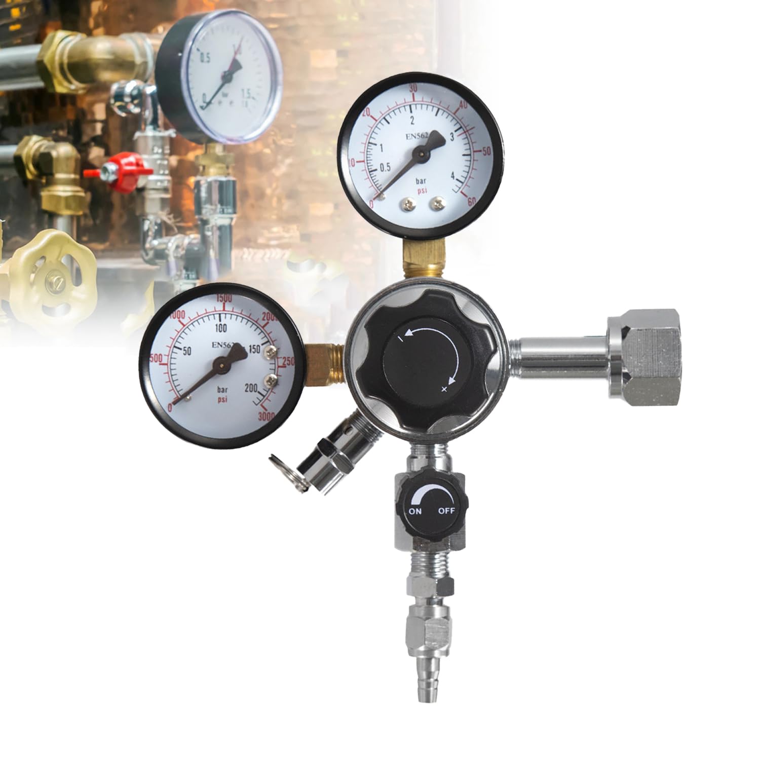 Régulateur De Pression Co2,Détendeur Bière,Réducteur De Pression Co2 De Fût,Double Manomètre w21,8,Pression De Service 0-60 Psi,Pour Distributeurs De Bière, Brassage De Bière, Tireuse à Bière
