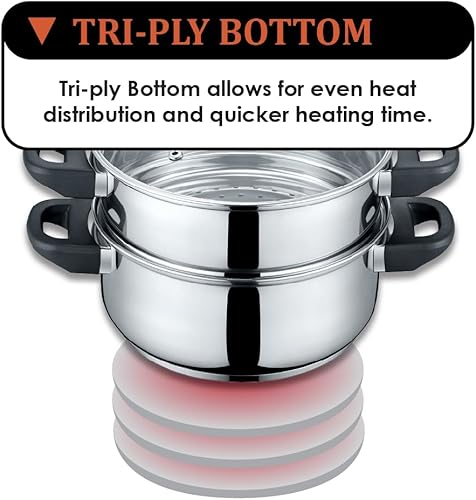 Miniatura 5 de CONCORD Juego de utensilios de cocina de 3 piezas de acero inoxidable de 3 cuartos de galón cuenta con vaporizador de verduras de 2 cuartos y olla