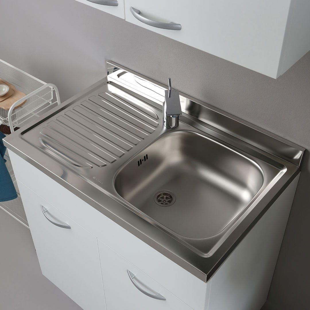 Cucina in Kit 80 cm Bianco con Mobile Sottolavabo e Pensile Scolapiatti - Design Compatto