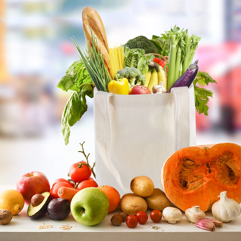 20 sztuk przenośnych toreb bawełnianych, bez nadruku, płócienne torby jutowe z dwoma długimi uchwytami, torba na zakupy, do pomalowania, kolor naturalny, 10 sztuk 25 x 30 cm