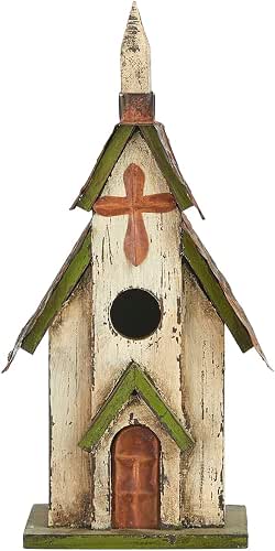 Glitzhome 14" H Hanging Distressed Wooden Church Birdhouse Garden Decor