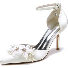 Womens Comfortable Wedding Shoes with Flower Pointed Toe Formal Party Pumps