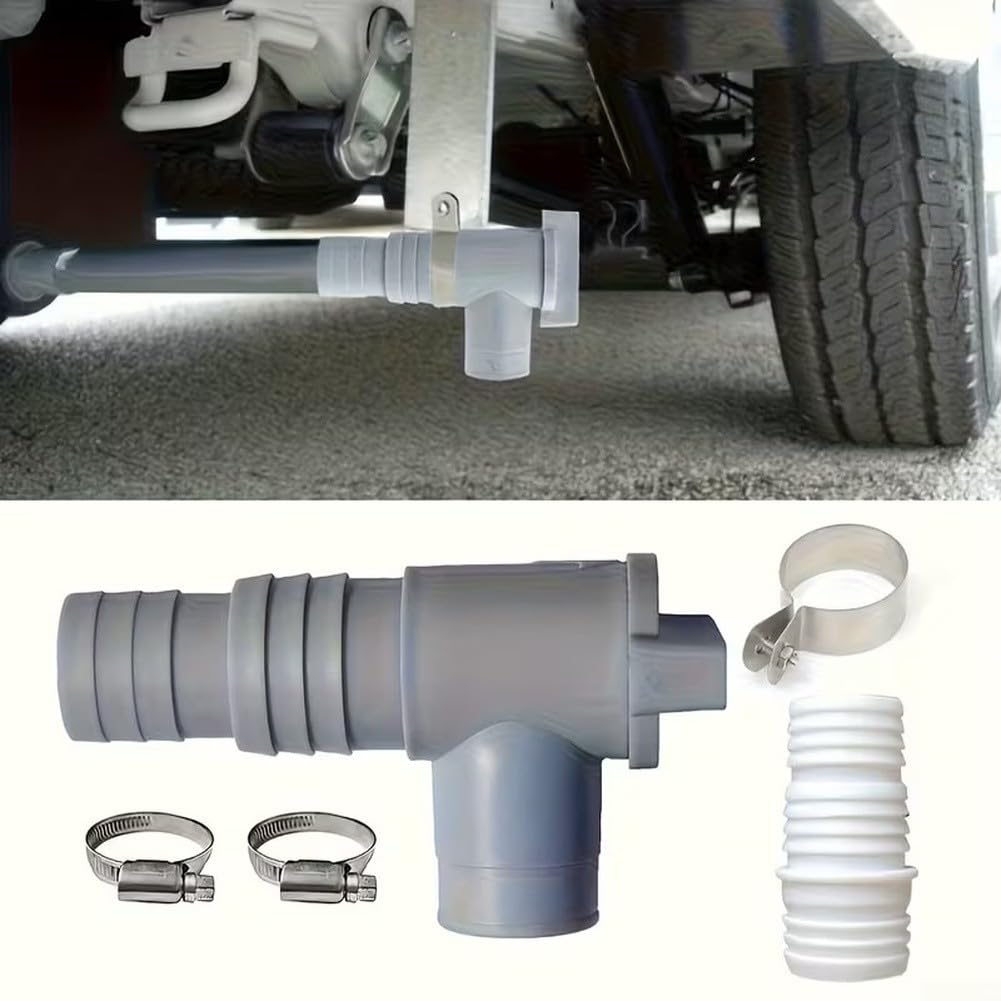 Posheliox RV Waste Water Pipe Kit for Motorhome Grey Tank Drainage, ABS Plastic Drain Tap Set Compatible with 28mm and 32mm Pipes, Leak-Proof Plumbing Fittings for Sewer System