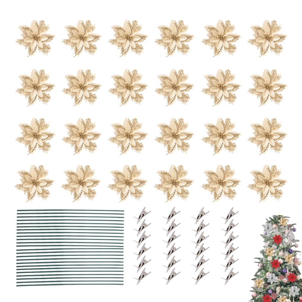 Fleurs artificielles de Noël CLoxks dorées pour sapin et table de fête