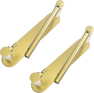 Adhesive Toilet Paper Holder, Self Adhesive Double Post Pivoting Toilet Tissue Holder, Stick on No Drilling Toilet Paper roll Holder for Bathroom, Stainless Steel and Zinc Alloy, Brushed Gold, 2Pack