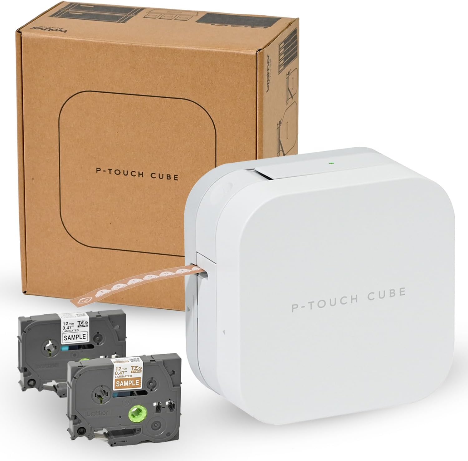 Brother P-Touch Cube Label Maker, Thermal, Inkless Printer for Home &amp; Office, Portable Lightweight, Smartphone Bluetooth Wireless Compatible, Multiple Templates for iPhone &amp; Android, PTP300BT, White