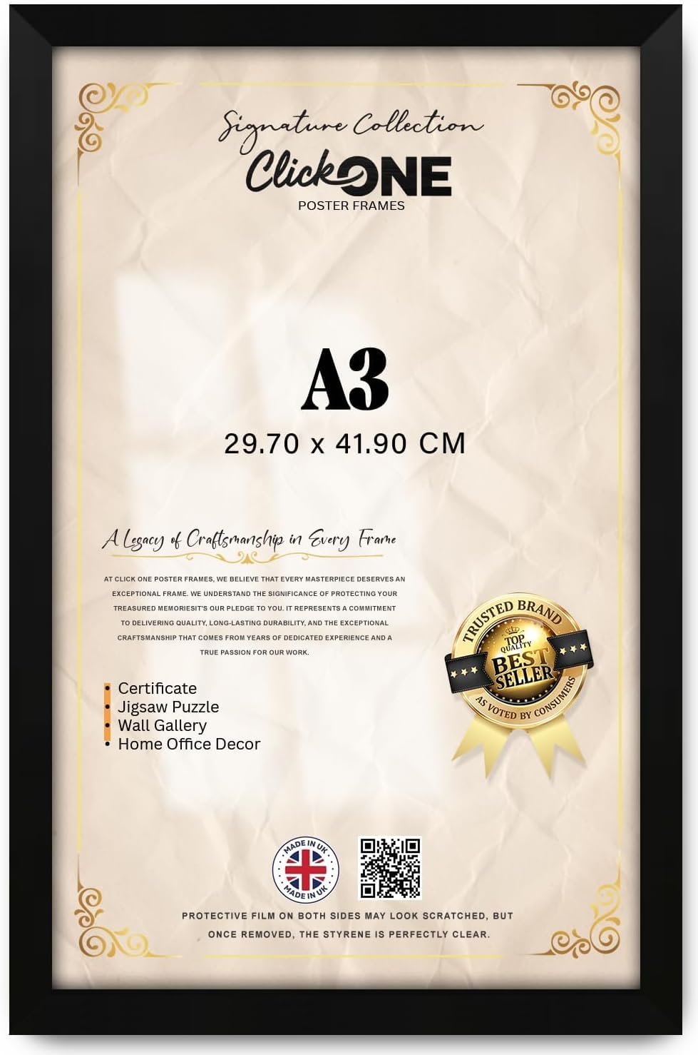 Click One — Contemporary Medium A3 (29.70 X 41.90 CM) Wall Frame | Vertical And Horizontal Display Living Rooms And Galleries (16 X 11 Inch) Matt Black — Slim Border, Easy Hanging