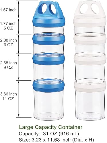 Miniatura 10 de BeneLabel Tarros de aperitivos apilables de 4 piezas con bloqueo giratorio, contenedor de viaje de fórmula para almacenar leche, proteína en polvo,