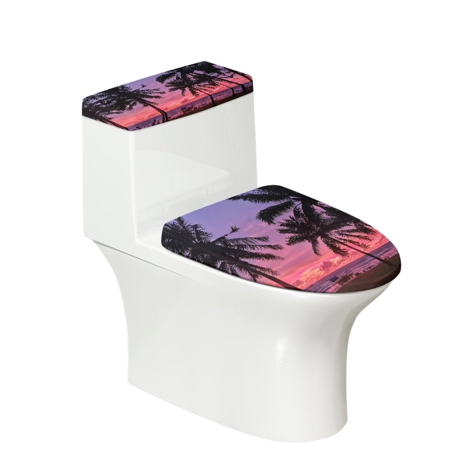 NETILGEN Toilet Lid Tank Protector Covers Set of 2, Machine Washable Toilet lid Cover Stretch Toilet Tank Lid Cover Replacement Fits Most Standard Tanks & Lids, Coconut Tree Purple Sky